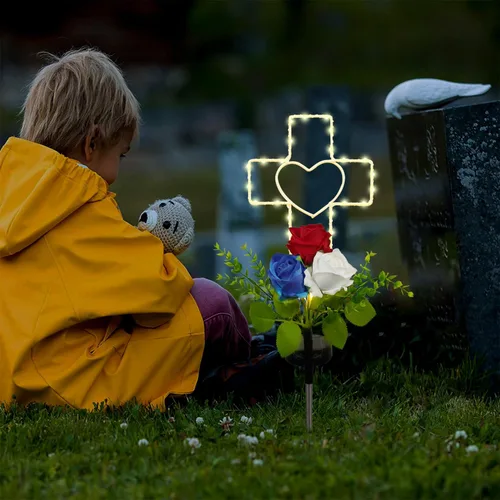 Miniatura 8 de Lmtocs Decoraciones solares para el Día de los Caídos, luces de cruz, decoraciones del 4 de julio, luces conmemorativas al aire libre, decoraciones