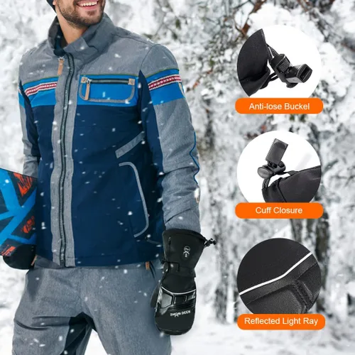 Miniatura 5 de SNOW DEER Manoplas térmicas para hombres y mujeres, guantes de esquí impermeables con pantalla táctil, batería de 7.4V 3000mAh, guantes eléctricos