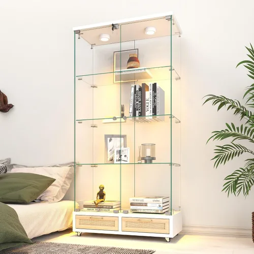 Miniatura 23 de Vitrina de cristal con 3 estantes con 2 puertas, vitrina de cristal transparente para sala de estar, dormitorio, 49.49 x 31.77 x 14.37 pulgadas