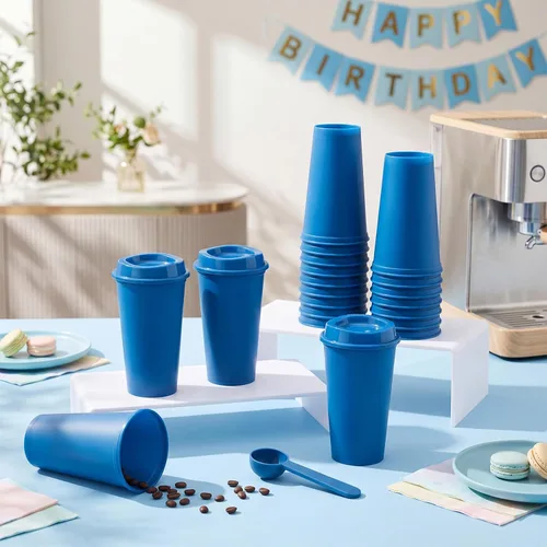 Miniatura 2 de Honeydak Paquete de 30 tazas de café reutilizables de 16 onzas con tapas, botella de agua, taza de viaje para café helado, vasos de té de plástico
