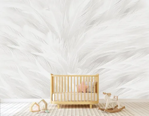 Miniatura 3 de Mural de Papel Pintado de Plumas Elegante Gris y Blanco para Sala de Estar Dormitorio (No se Pela ni se Pega) No despegar ni pegar