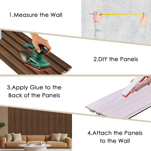 Miniatura 7 de Paquete de 8 paneles de pared con listones 3D, paneles de pared de madera sintética insonorizados para decoración de interiores, 48.2 x 6.3 Nogal