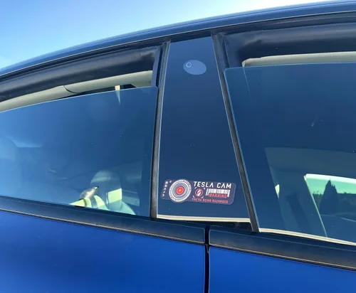 Miniatura 6 de Pegatina de advertencia de seguridad para Tesla Cam. Modelo 3, Y, X, S Sentry Mode Calcomanía gráfica para coche. Etiqueta engomada del coche