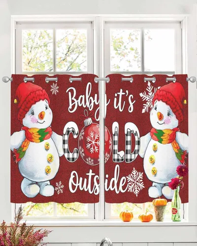 Miniatura 13 de Cortinas traslúcidas de Navidad de 39 pulgadas de largo, juego de 2 paneles de cortinas para cocina, dormitorio, sala de estar, puerta, pasillo