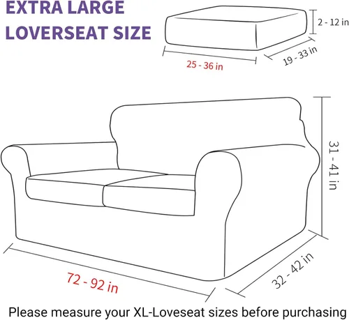 Miniatura 6 de ZNSAYOTX Funda de terciopelo de 3 piezas para sofá de 3 piezas con 2 fundas de cojín de asiento extra grandes, funda elástica para sofá de 2 plazas