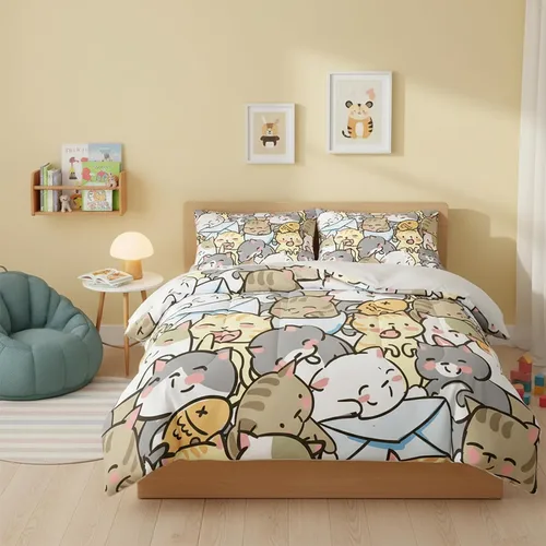 Miniatura 25 de QOOMO - Juego de edredón de tamaño individual con gatos, juego de edredón azul con nubes para niños, adolescentes, niñas y niños, juego de cama de 3
