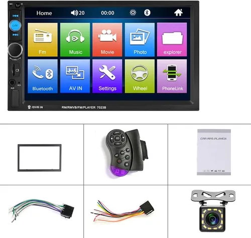 Miniatura 9 de CAMECHO Estéreo de automóvil de 7" con doble DIN, audio Bluetooth, reproductor MP5, USB, FM, radio multimedia+ cámara de respaldo mini de 4 LED