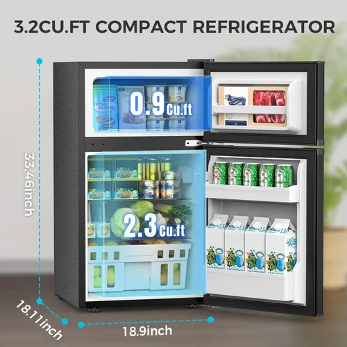 Miniatura 2 de COWSAR Refrigerador de 3.2 pies cúbicos con congelador, refrigerador compacto con 2 puertas