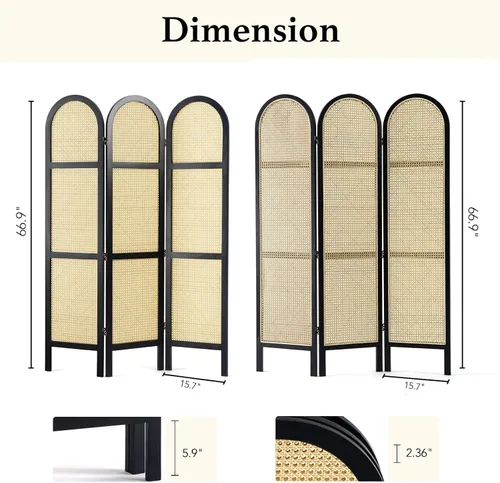 Miniatura 2 de Divisores de habitación, pantalla de privacidad plegable, partición de ratán con doble bisagra de 5.6 pies, divisor de pared independiente