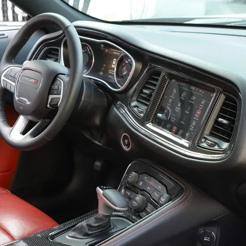 Miniatura 6 de JeCar Marco de tablero panel de mando compartimento central, accesorio decorativo interior compatible con Dodge Challenger 2015-2023, textura