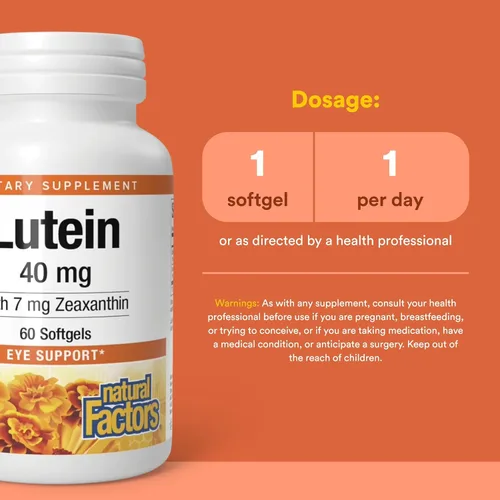 Miniatura 3 de Natural Factors, Luteína 40 mg, soporte antioxidante para ojos y piel sanos con zeaxantina, 60 cápsulas blandas