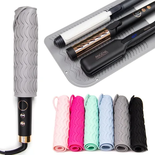 Miniatura 4 de ANGENIL Alfombrilla de silicona grande resistente al calor para herramientas de cabello calientes con plancha alisadora de cabello y rizadores, Gris