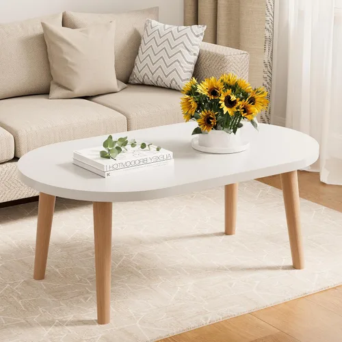Miniatura 14 de Mesa auxiliar pequeña, mesa baja con patas de madera maciza, mesa auxiliar ovalada de 23.6 pulgadas, mesa auxiliar auxiliar de pie para sentarse
