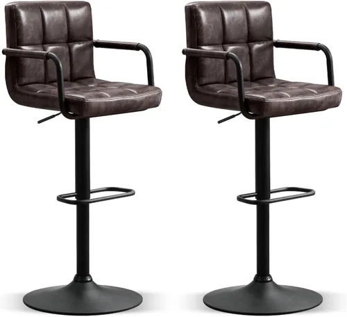 Miniatura 14 de Furniliving Taburetes de bar ajustables con respaldo, juego de 2 taburetes de bar negros, taburetes de bar de terciopelo con giro de 360°, taburetes