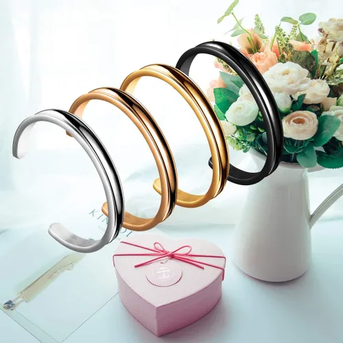 Miniatura 7 de Zuo Bao Stainless Steel Bracelet Grooved Cuff Bangle for Women Girls