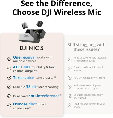 Miniatura 6 de DJI Mic 3 (2 TX + 1 RX + Estuche de Carga), Micrófono Inalámbrico para iPhone/Cámara/Android, Ultraligero, Control de Ganancia Adaptativo