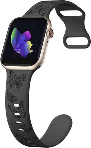 Miniatura 3 de Bandas con grabado de mariposa compatibles con Apple Watch de 41mm 40mm 38mm 49mm 46mm 49mm 46mm 45mm 44mm 42mm, mujeres, correa deportiva de Negro