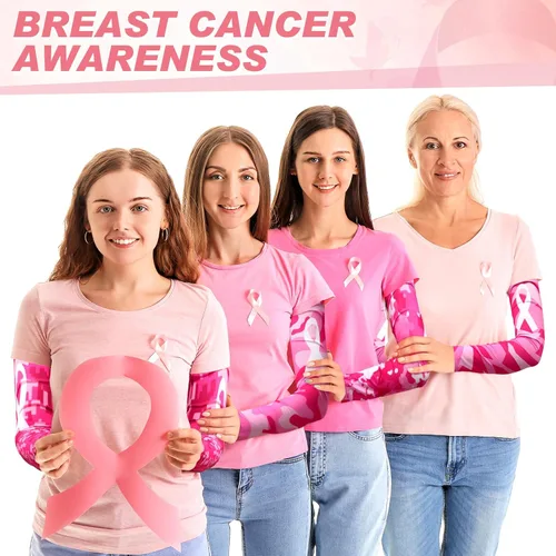 Miniatura 7 de Xtinmee 24 pares de mangas de concientización sobre el cáncer de mama, cinta rosa, compresión deportiva de compresión, mangas de brazo