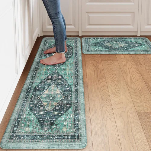 Miniatura 12 de Collive Alfombras y Tapetes Boho para Cocina 2 PIEZAS Alfombra Antifatiga Acolchada, Juego de 2 Alfombras de Cocina Impermeables Antideslizantes