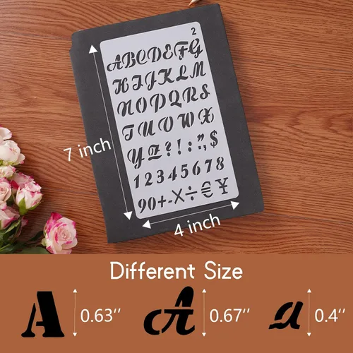 Miniatura 2 de Plantillas de letras – Paquete de 12, 4 x 7 pulgadas, plantillas de plástico reutilizables del alfabeto para diario de viñetas, decoración
