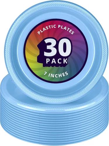 Miniatura 9 de DecorRack 30 platos pequeños de plástico, resistentes de 7 pulgadas, desechables para fiestas de cumpleaños de niños, platos de postre para tartas