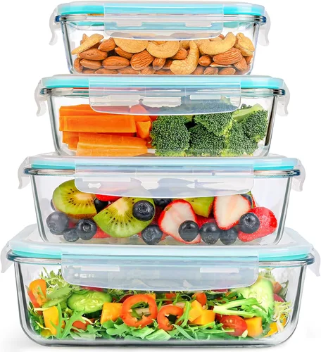 GEHE 4 Pack Large Glass Storage Containers with Airtight Lids, 78/52/36/22oz Glass Meal Prep Food Storage Containers for Baking, Storing, Leakproof,