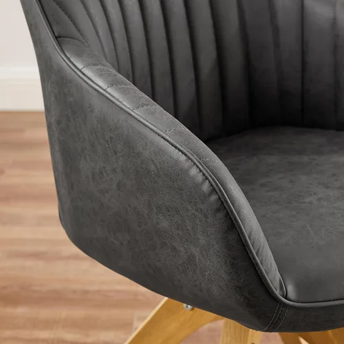 Miniatura 6 de Art Leon Silla de oficina sin ruedas, silla de escritorio moderna de mediados de siglo, silla giratoria con patas de madera de roble, sillón