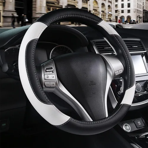 Miniatura 19 de Funda de cuero para volante de automóvil, protector antideslizante de cuero de microfibra transpirable, ajuste universal para la mayoría