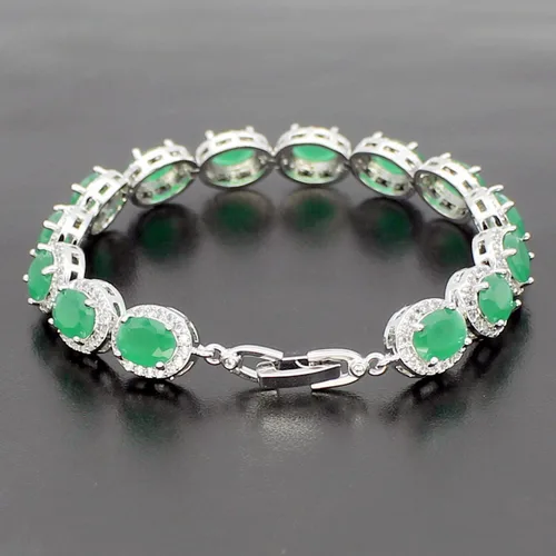 Miniatura 4 de Hermosa Pulsera de tenis ovalada para mujer, zafiro rubí, esmeralda, topacio blanco, plata, 7 pulgadas