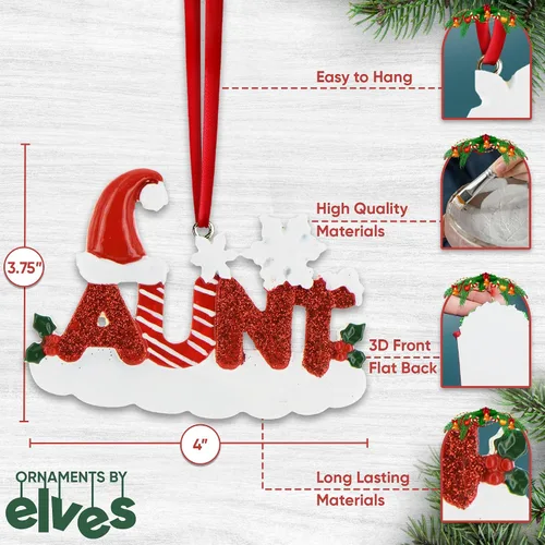 Miniatura 3 de Adorno de Navidad familiar personalizado – Adornos personalizados para tía, adorno de la mejor tía de la historia, adornos de regalo personalizados