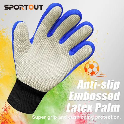 Miniatura 3 de Sportout Guantes de portero para niños, guantes de fútbol con doble protección en la muñeca y material de látex resistente al desgaste y Azul