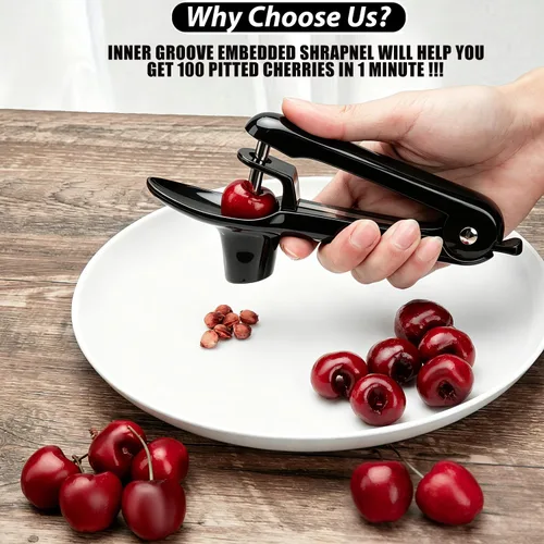 Miniatura 2 de Cherry Pitter - Makmzoon Cherries Corer Cherry Removedor de Cerezas, herramienta de acero inoxidable para hacer mermelada de cereza (negro)