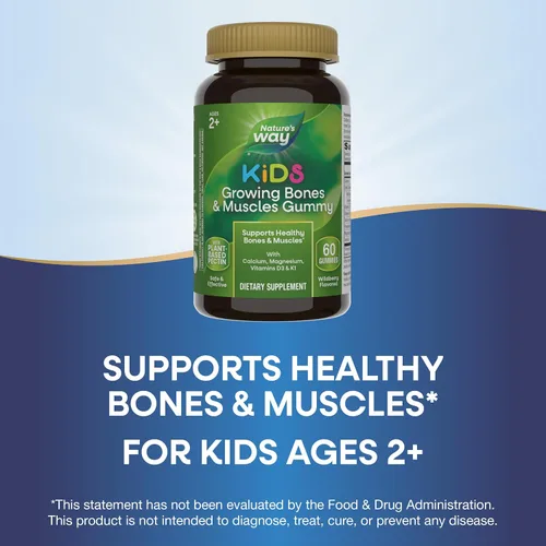Miniatura 3 de Gomas de huesos y músculos en crecimiento para niños de Nature's Way, apoya huesos y músculos saludables*, calcio, magnesio, vitaminas D3 y K1