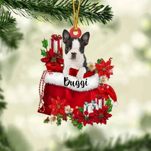 Miniatura 120 de Perro Akita Inu personalizado en bolsa de regalo, adorno de Navidad, nombre personalizado, regalo para amantes de los perros, familia, Navidad
