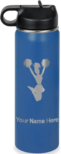 Miniatura 32 de LaserGram Botella de agua personalizada, animadora, acero inoxidable de doble pared aislada al vacío con popote superior, regalo grabado
