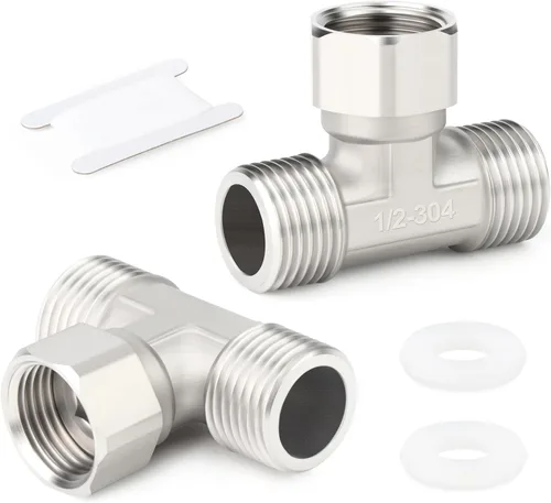Miniatura 14 de TAISHER 2PCS Conectores en T Flexibles Móviles de 3 Vías Derecha de Acero Inoxidable 304, Macho de 1/2" para Rociador, Válvula Angular, Brazo