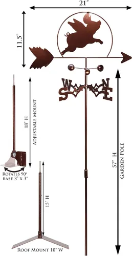 Miniatura 3 de SWEN Products Flying Pig Piggy Veleta (montaje ajustable incluido)