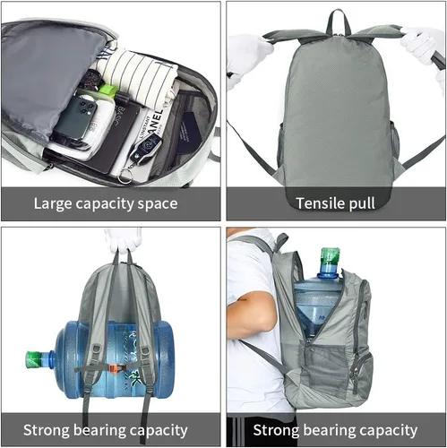Miniatura 5 de FENGDONG mochila ligera plegable impermeable de 35L, mochila de senderismo pequeña para viajes, para hombres y mujeres Actualización gris A4