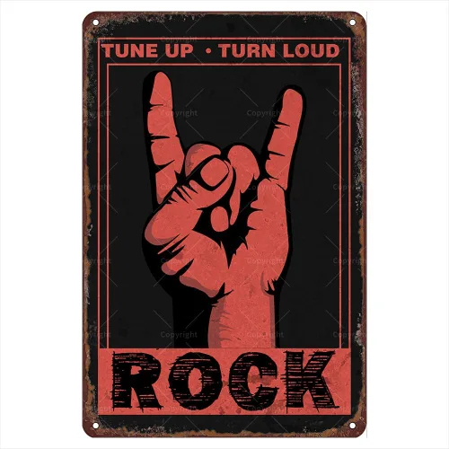 Letreros de metal retro de metal, 12 x 8 pulgadas, afinación. Letrero de lata vintage con texto en inglés «Turn Loud Rock», divertido arte de pared,