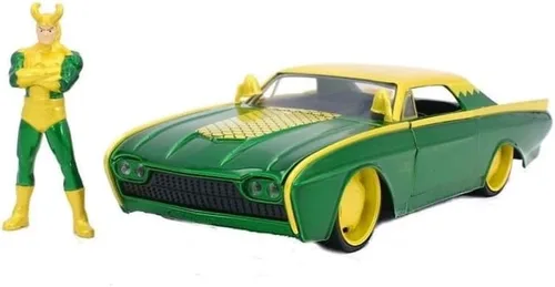 Jada Toys Marvel 1:24 1963 Ford Thunderbird - Coche fundido a presión y figura de Loki de 2.75 pulgadas, juguetes para niños y adultos