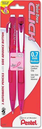 Miniatura 3 de Lápiz automático Pentel Twist Erase Click con 2 borradores de repuesto y minas, 0.01 pulgadas, barriles surtidos, Rosado Paquete de 2