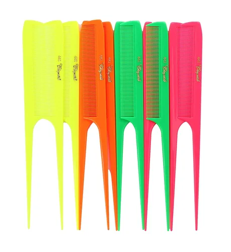 Krest Cleopatra 8-1/2 pulgadas Peines de cola de rata de diente extrafino. Peine de cola de rata Modelo #441 Color Neon Mix. 1 docena.