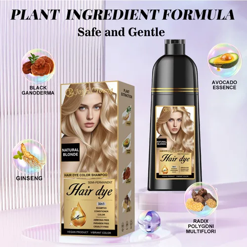 Miniatura 2 de Joyful Young Champú para teñir el cabello natural 3 EN 1, color de cabello para cobertura de canas, champú para teñir el cabello para mujeres