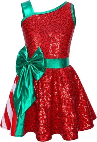 Moily Kids Girls Christmas Dance Costume Sequins Figure Skating Dress Tutu Ballet Leotard Holiday Party Fancy Dress