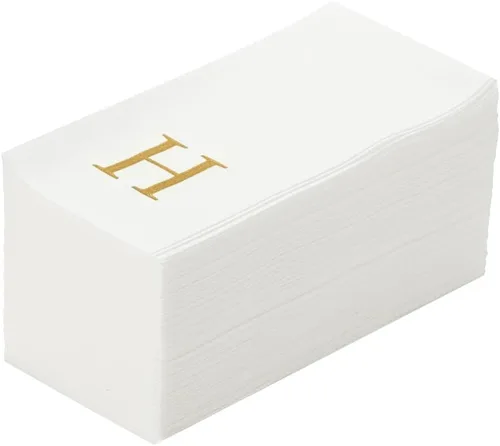 Miniatura 38 de Luxenap Toallas de invitados de tacto de lino de 15.8 X 7.9 pulgadas, 50 toallas de mano con letras - Letra dorada "S", fuente sans serif