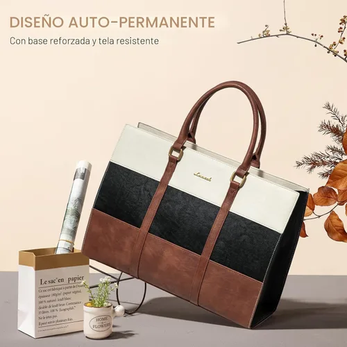 Miniatura 3 de LOVEVOOK Bolsa para laptop para mujer, bolsas de trabajo de 15.6 pulgadas para mujer, bolsa de cuero vintage para laptop, bolsas impermeables