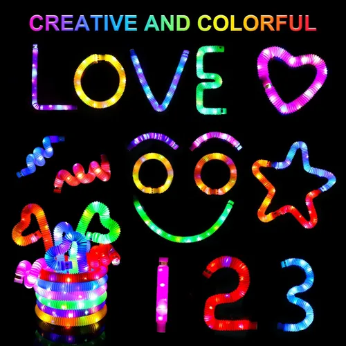 Miniatura 6 de UrChoice Varillas luminosas, 8 tubos LED Pop para fiesta, collares brillantes, juguetes de campamento iluminados, juego imaginativo, decoraciones