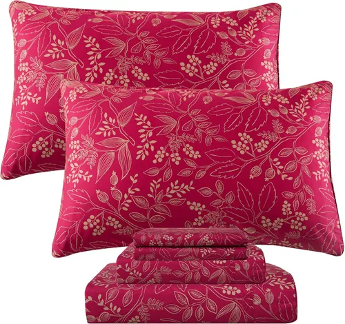Miniatura 31 de QSH Juego de sábanas tamaño King con estampado floral - Estampado botánico de flores verdes, pájaros y mariposas, ropa de cama de algodón egipcio