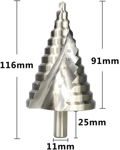 Miniatura 3 de Juego de brocas de paso ranuradas en espiral HSS agujero de titanio para perforación en espiral flauta cobalto cono escalonado, broca de carburo HSS