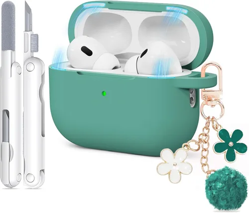 Miniatura 34 de Funda para AirPods Pro 2 con bonito llavero y bolígrafo de limpieza, funda de silicona suave para AirPods Pro de 2ª/1ª generación para mujeres